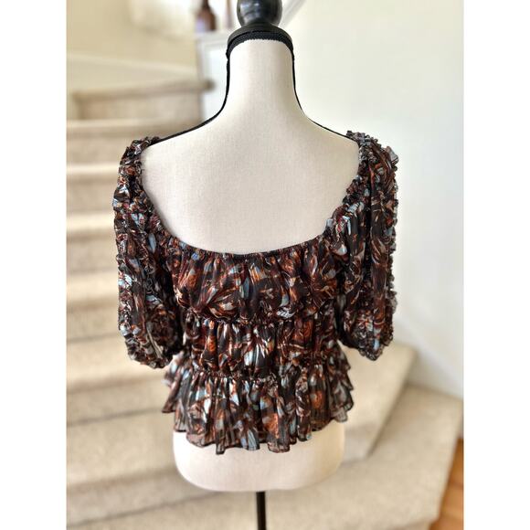 House of Harlow Brown Ruched Brown & Blue Metallic Corset Top - Picture 3 of 7